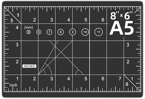 DIYSELF Cutting Mat 8in×6in, Self Healing Cutting Mat, A5 Rotary Cutting Mats for Crafts Sewing Hobby Fabric Project, 5-Ply Craft Cutting Board Double Sided for Quilting, Matting & Mounting Materials - color: Black, size: 8"L x 6"W
