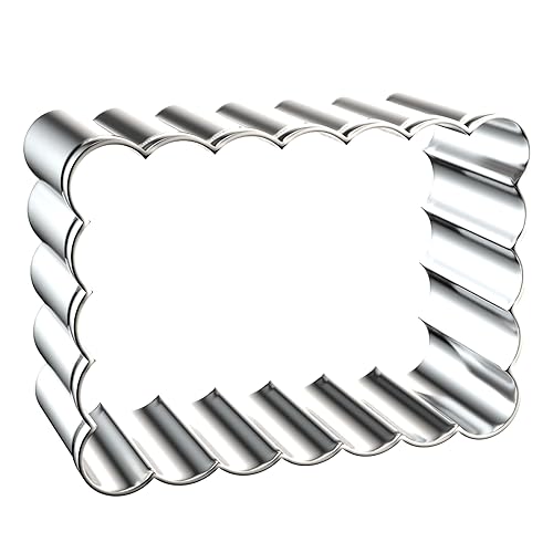 Rectangle Cookie Cutter Set with Scalloped Edge Assorted Sizes - 5 Inch, 4 Inch, 3 Inch, 2 Inch - Fluted Edge Plaque Frame Rectangluar Cookie Cutters Shapes Fondant Molds - Stainless Steel - style: Rectangle
