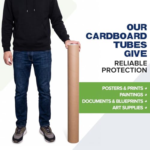 4" x 36" Reinforced Kraft Paper Mailing Tube, Pack of 6 Tubes with 12 Caps – Secure USPS Approved Poster Tube – Made in USA Cardboard Tube for Shipping and Storing Posters, Prints, Artwork - size: 4" x 36", style: Standard Duty