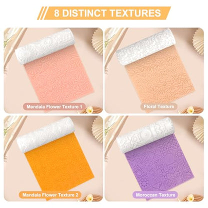 8 Pcs Non-Stick Polymer Clay Texture Rollers (Complex Texture) | Boho, Floral, Mandala & Paisley Patterns, 2 Storage Boxes, Crisp Imprints, Seamless Texture, Premium Resin - color: Complex Texture