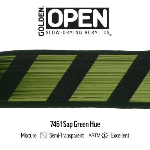 GOLDEN OPEN Slow-Drying Acrylics, Sap Green Hue, 5 fl oz. tube, Professional Acrylic Paint, Semi-Transparent - color: Sap Green Hue, size: 5 Fl Oz (Pack of 1)