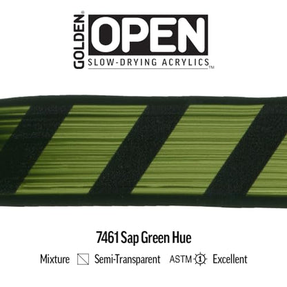 GOLDEN OPEN Slow-Drying Acrylics, Sap Green Hue, 5 fl oz. tube, Professional Acrylic Paint, Semi-Transparent - color: Sap Green Hue, size: 5 Fl Oz (Pack of 1)
