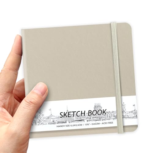 5" x 5" Hardcover Sketch Book,Small Mixed Media Sketch Pad,58 Sheets 150GSM Acid-Free Artist Drawing Paper,Travel Journal Blank Notebook for Adults Painting,Illustration,Art Supplies.Light Gray - color: 150gsm PU-light gray
