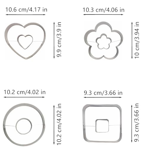 4-Piece Linzer Cookie Cutters Set - Stainless Steel Large Fondant Biscuit Molds for Birthday Party, Graduation, Christmas, and Holiday Baking DIY (Round, Square, Heart, Flower)