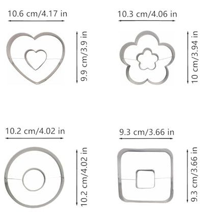 4-Piece Linzer Cookie Cutters Set - Stainless Steel Large Fondant Biscuit Molds for Birthday Party, Graduation, Christmas, and Holiday Baking DIY (Round, Square, Heart, Flower)