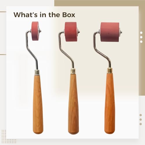 Ink Roller Set: 3 Rubber Brayers with Wooden Handles (Widths: 0.39, 0.79, 1.18) - Professional Tools for Linocut, Block Printing, and Art Projects