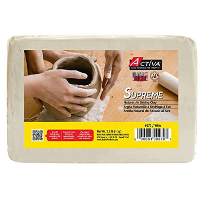 ACTIVA Supreme Artist's Air-Dry Clay, White, 2.2 lbs (1 kg) | Ultra-Fine & Exceptional Plasticity for Studio, Classroom & Hobby Use - color: White, size: 2.2 Pounds