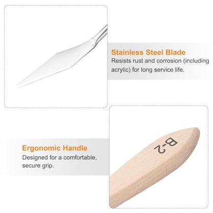 HARFINGTON Palette Knives Painting Tool 6.69" Stainless Steel Blade Spatula Painting Pallet Knife Wood Handle for Oil Acrylic Canvas Color Mixing - size: 10mmx170mm