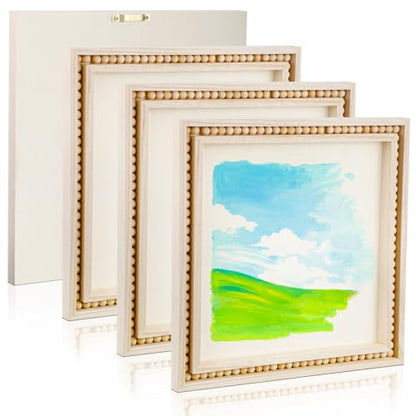 Wenqik 4 Pack Beaded Wood Canvas Panels Unfinished Wooden Blank Framed Signs Boho Style Panel Boards Square Plaques for DIY Crafts Painting Pouring Drawing Art Projects (10 x 10 Inch) - size: 10 x 10 Inch