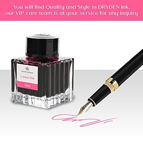 Dryden Designs Fountain Pen Ink Bottle Luxury Edition, (Luscious Pink) Fountain Pen Bottled Ink. Compact Designed Bottle (Model: Smooth Flow 50ml) - color: Pink [Luscious Pink] Ink Bottle