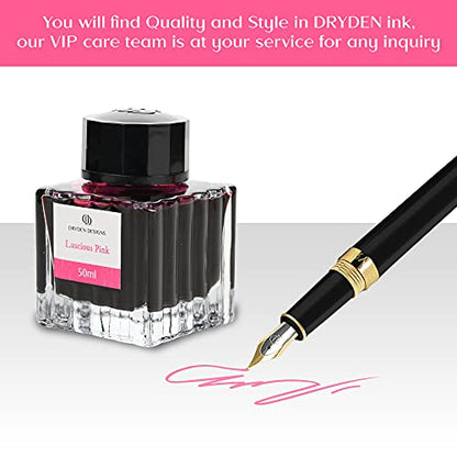 Dryden Designs Fountain Pen Ink Bottle Luxury Edition, (Luscious Pink) Fountain Pen Bottled Ink. Compact Designed Bottle (Model: Smooth Flow 50ml) - color: Pink [Luscious Pink] Ink Bottle