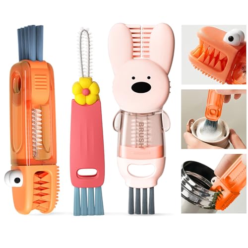 4 in 1 Cup Lid Cleaning Brush, 3 in 1 Bottle Brush, Cup Crevice Cleaning Tools, Easy to Clean and Storage, ABS+Silicone Cup Lid Gap Cleaner, Portable Multifunctional Bottle Cleaning Brush (3Pcs) - color: Orange