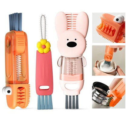 4 in 1 Cup Lid Cleaning Brush, 3 in 1 Bottle Brush, Cup Crevice Cleaning Tools, Easy to Clean and Storage, ABS+Silicone Cup Lid Gap Cleaner, Portable Multifunctional Bottle Cleaning Brush (3Pcs) - color: Orange