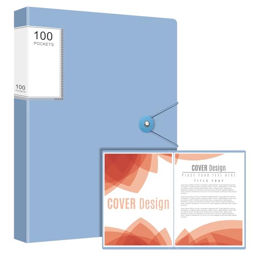 Art Portfolio Binder, 100 Pocket Binder with Plastic Sleeves, Displays 200 Pages of Documents, 8.5 X 11 (Blue) Display Book with Plastic Sleeves, for Artwork, Document Organizer - color: Light Blue