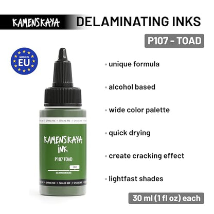 KAMENSKAYA Delaminating Alcohol Inks - Self-Splitting Alcohol Ink P-107 'Toad' - 1 fl oz (30 ml) - color: P-107 'Toad'