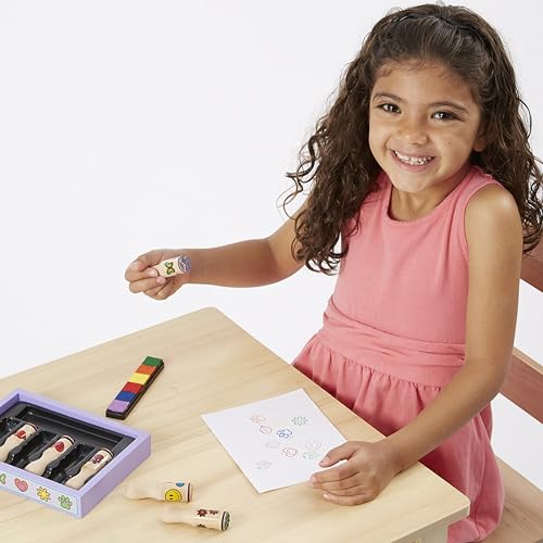 Melissa & Doug Happy Handles Wooden Stamp Set: 6 Stamps and 6-Color Stamp Pad