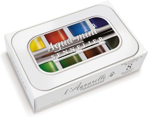 SENNELIER L'Aquarelle French Watercolor Paint, Aqua Mini Set of 8 Half Pans