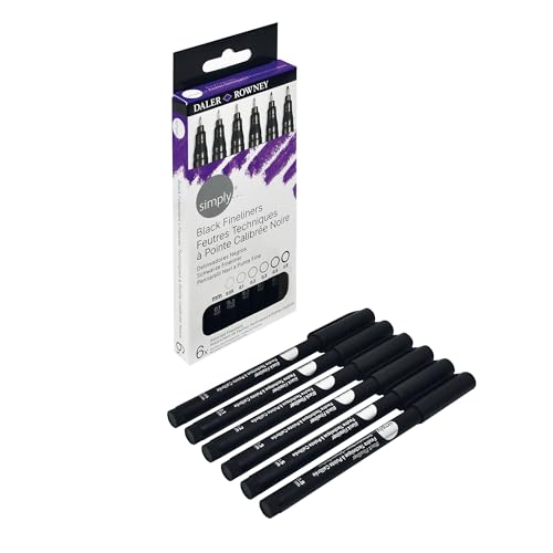 Daler Rowney Simply Fineliners Set, 6 Assorted Sizes, Black, Drawing, Illustration, Optimal for Entry-Level Artists & Hobbyists