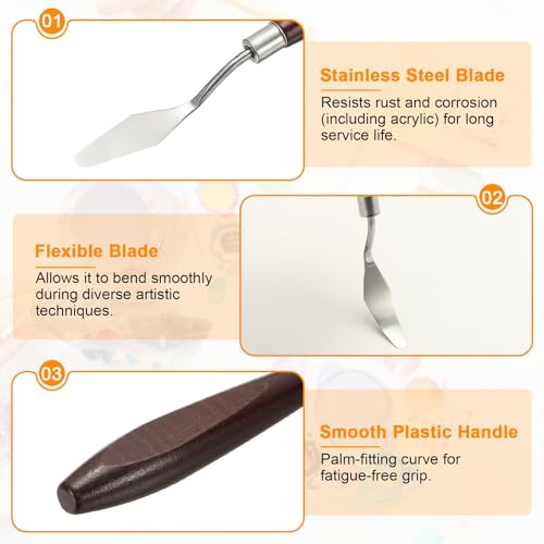 HARFINGTON Palette Knife Painting Tool 1.77 x 0.55 Stainless Steel Art Spatula Pallet Knives Scrapers Tools with Beech Wood Handle for Acrylic Oil Canvas Mixing Spreading, Red/Silver - size: 1.77" x 0.55"