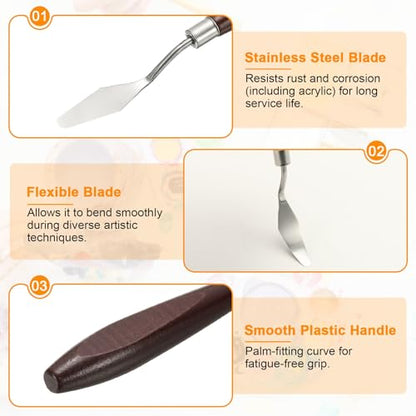 HARFINGTON Palette Knife Painting Tool 1.77 x 0.55 Stainless Steel Art Spatula Pallet Knives Scrapers Tools with Beech Wood Handle for Acrylic Oil Canvas Mixing Spreading, Red/Silver - size: 1.77" x 0.55"