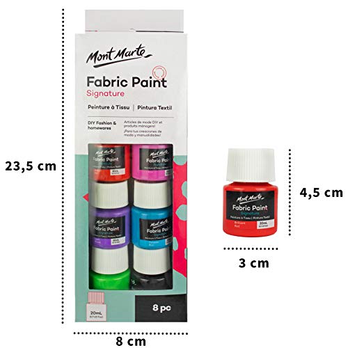 Mont Marte Permanent Fabric Paint Set 8 x 20ml Vivid Colours for Textile, Fabric, T-Shirt, Canvas, Wood, Ceramic, Glass - color: 8 colors
