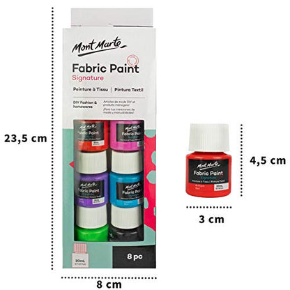 Mont Marte Permanent Fabric Paint Set 8 x 20ml Vivid Colours for Textile, Fabric, T-Shirt, Canvas, Wood, Ceramic, Glass - color: 8 colors