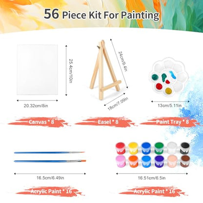 8 Pack 8 * 10In Canvas Boards for Painting, Art Canvas for Drawing with 16 Brushes & 8 Paint Trays & 16 Acrylic Paint, Mini Painting Canvas with Easel Set, Painting Kits for Adults Party - style: Pack of 8