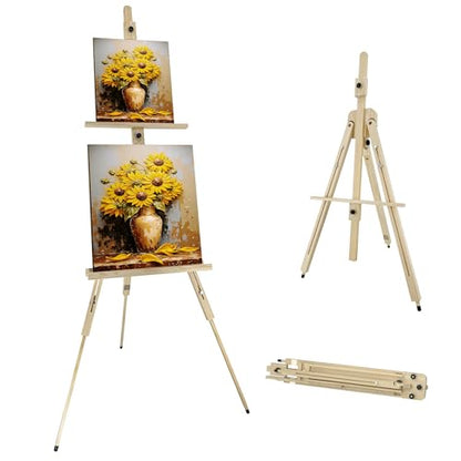 Tripod Portable Standing Wooden Easel for Painting | Adjustable Foldable Art Easel for Kids, Adults, Stuedent, Hold 1 or 2 Canvas up to 60'', Suitable for Sketching, Oil