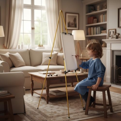 MXG 66" Adjustable Easel Stand for Painting, Sign Display | Portable & Foldable Metal Tripod Stand with Carrying Bag, for Canvas,Whiteboard,Wedding,& Gallery - color: yellow