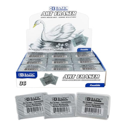 BAZIC Products Kneaded Art Eraser, Moldable, for Drawing & Charcoal | Soft gray kneaded art eraser; molds in your hand to lift pencil; pastel without crumbs; artists