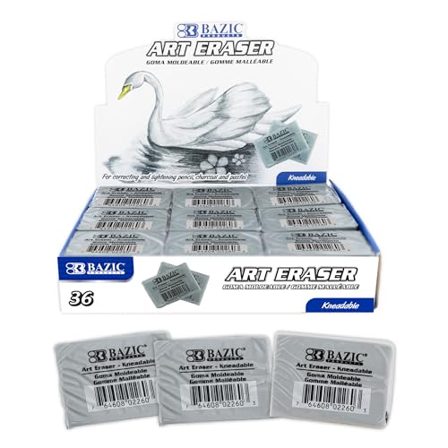 BAZIC Products Kneaded Art Eraser, Moldable, for Drawing & Charcoal | Soft gray kneaded art eraser; molds in your hand to lift pencil; pastel without crumbs; artists - size: 1-Pack