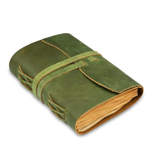 LEATHER VILLAGE Leather Bound Journal - Green, 8"X6", 220 Pages - Vintage Blank Paper Diary for Writing, Drawing, Sketchbook, and Travel Notebook - Ideal for Women and Men - color: Mint Green, size: 8 inches X 6 inches