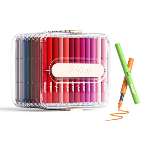 Kasimir Acrylic Paint Markers Pens, 84 Colors Automatic Ink Control Brush Tip Marker for Art Wood Fabric Glass Rock Multi-Surface, Quick-Dry, Water-Based & Washable - color: 84 Color