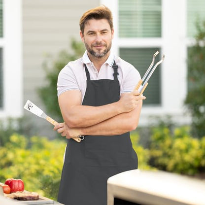 Adjustable Bib Apron 100% Polyester Kitchen Aprons Waterdrop Resistant Aprons with Adjustable Strap, Pockets & Long Ties - color: Grey, style: Pack of 12