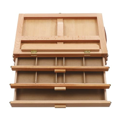 Large Tabletop Easel with 3 Storage Drawers, Portable Travel Art Easel with Palette，Adjustable Beech Wood Table Top Easel, Foldable (0-60° Angle), for Canvases, Books, Artists, Students