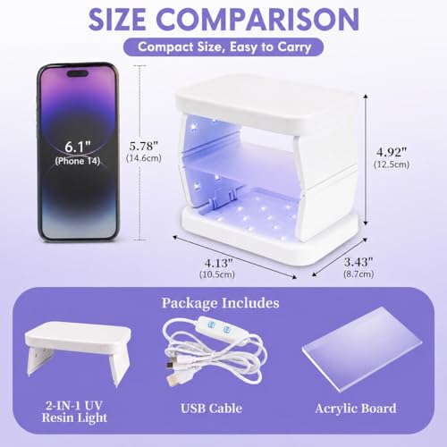 ZEROMX UV Light for Resin, 38W 38 LED Small Double Sided Curing Lamp with Timer, Fast No-Flip and Simultaneous Processing, Portable Collapsible Chamber for Jewelry Making,DIY Crafts
