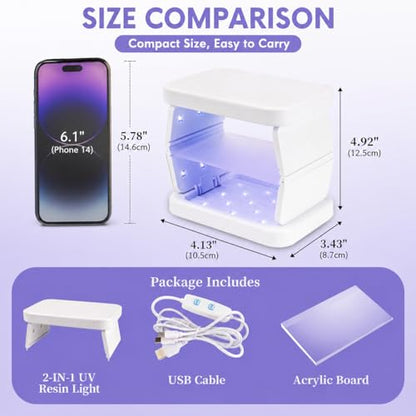 ZEROMX UV Light for Resin, 38W 38 LED Small Double Sided Curing Lamp with Timer, Fast No-Flip and Simultaneous Processing, Portable Collapsible Chamber for Jewelry Making,DIY Crafts