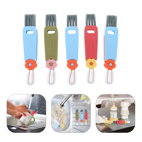 5pcs Water Bottle Lid Cleaner Brush Set with Flower Design, Bendable Mini Cup Lid Gap Scrubber for Kitchen and Home Crevice Cleaning