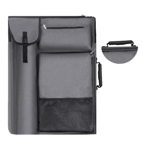 TreochtFUN Art Bags for Supplies Portfolio Case 19 X 25.5 in | for Storage A2 Canvas Board A3 Sketchbook - Carrying Artwork with Backpack & Tote-handle - color: grey