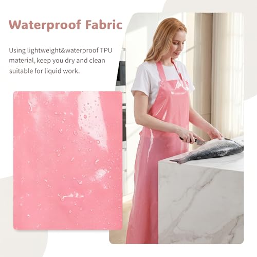 Nanxson TPU Waterproof Apron Lightweight Work Apron with Adjustable Buckle | Liquid Resistant,Neck buckle design,Easy to clean,Unisex,Butcher Apron for Dishwashing Grooming,Halloween - color: Pink