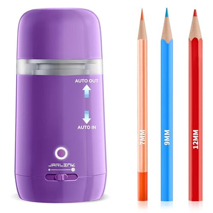 JARLINK Automatic Electric Pencil Sharpener - Hands-Free Operation, 3 Sharpness Modes, 3-Second Sharpening, Rechargeable & Portable for 7-12mm Pencils, Ideal for Classroom and Home Use (Purple) - color: Purple