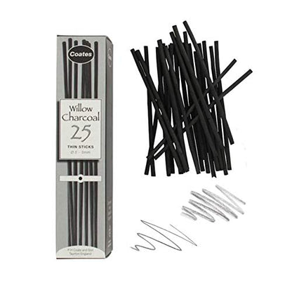 PH Coate Artist Willow Charcoal Thin, 25 Sticks, Black - style: Thin