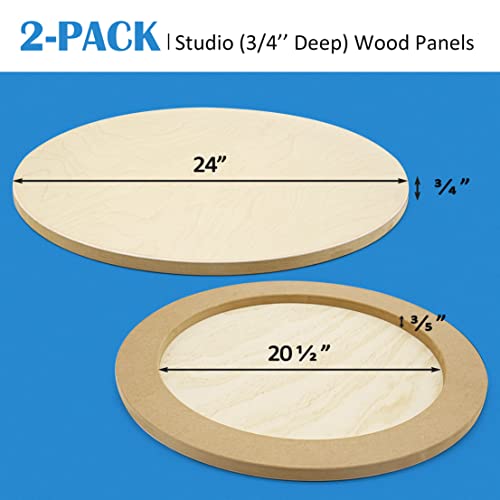 Falling in Art Unfinished Round Birch Wood Panels Kit for Painting, Wooden Canvas 2 Pack of 24 Studio 3/4" Deep, Cradle Boards for Pouring, Art, Crafts, Burning and More - size: 24' round 2 PACK