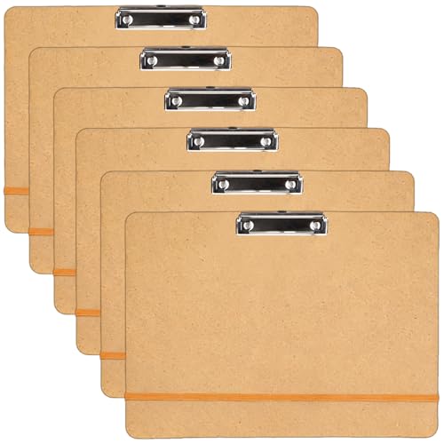6 Pcs 11x17 Clipboard, Wooden Landscape Lap Board with Low Profile Clip & Rubber Band, Horizontal Large Art Boards for Drawing Sketching - size: 6pcs 11" x 17"