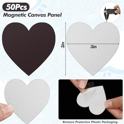 Engrowtic 50 Pcs Magnetic Painting Canvas Panel Mini Canvas Boards for Painting Mini Tile Art for Fridge Locker Art Crafts DIY(3 in,Heart) - size: 3 in, style: Heart