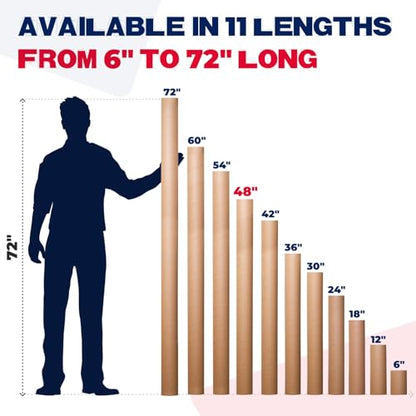 4" x 48" Heavy-Duty Reinforced Cardboard Mailing Tube, Pack of 6 Tubes with 12 Caps – Secure USPS Approved – Great for Shipping and Storing of Prints, Artwork, Posters or Documents - size: 4" x 48", style: 2X Heavy-Duty