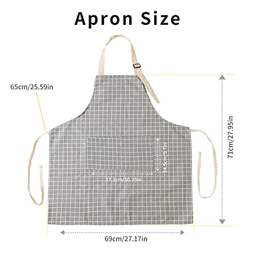 Tosewever 2 Pieces Kitchen Cooking Aprons, Waterproof Linen Adjustable Bib Aprons with 2 Pockets for Women Men Chef (Grey Stripes/Plaids, 2) - color: Grey Stripes/Plaids
