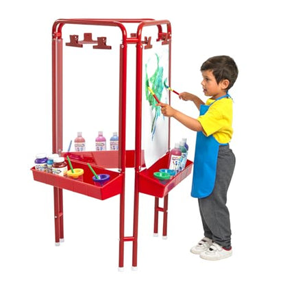 Colorations 3-Way Indoor/Outdoor Acrylic Panel Easel, Adjustable Art and Craft Painting Easel - style: 3-Station, Red