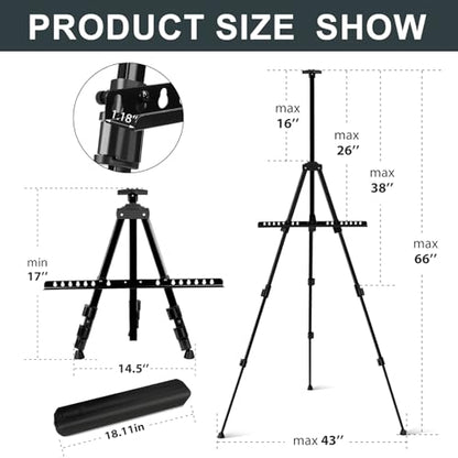AROIC 4 Pack Art Painting Display Easel Stands,Portable Adjustable Aluminum Metal Tripod Artist Canvases Height from17 to 66 Inch Extra Sturdy forTable-Top/Floor Painting. Black with 4 Storage Bag - style: 4P