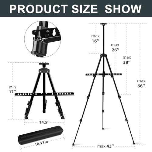AROIC 8 Pack Painting Display Easel Stand Portable Adjustable Metal Tripod Artist Canvases Height from17to66Inch Extra Sturdy forTable-Top/Floor Painting, Drawingand Displaying,Black with8Storage Bag - style: 8P